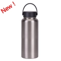 Sleek 32oz silver stainless steel insulated sports water bottle with a flexible black handle - Silver G Style-Black Lid