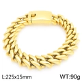 Bracciale a maglia cubana dorato da 15mm in acciaio inossidabile da uomo, 225mm - Oro (KB204380-KJX)