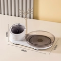Organisateur de maquillage rotatif blanc avec porte-bijoux doré et plateaux étagés - Blanc perle