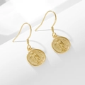 925 silver gold coin drop earrings featuring Virgin Mary relief with hook design - 925 Silver / Gold