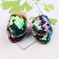 Handmade rainbow sequin bow hair clip for children with pink glitter center detail - Bright Purple