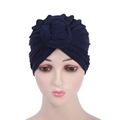 Turbante de mujer azul oscuro tejido a mano con diseño de nudo y textura de canalé - A24 A23 / Azul oscuro