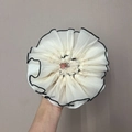 Oversized double-layer lace scrunchie in cream white with black edges and mesh texture - Q700-3 Beige Chiffon Black Edge