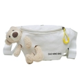 Cute white canvas chest bag with 3D teddy bear design and yellow zipper pullers - White