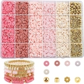 24-grid DIY jewelry kit with pink clay beads and golden spacers for bracelet making - Style 7 Pink Tones Set