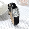 Orologio quadrato da donna argento con cassa in strass e cinturino in pelle nera - Cassa Argento Quadrante Bianco Cinturino Nero