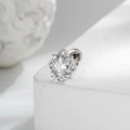 Silver geometric egg-shaped earring with clear cubic zirconia inlay and floral accents - White (Single Piece)