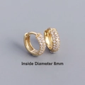 S925 sterling silver gold huggie earrings with triple row pavé zircons and 8mm inner diameter - 8mm Gold