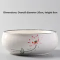 Ceramic water lily pot with pink lotus pattern, diameter 20cm and height 8cm - SJH Red Lotus Hydroponic Pot