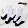 Five pairs of white cotton mid-calf socks with black color block toes and heels - Flat Mid-calf Socks With A Black Sole. / 3-5 Years (Feet length 13-15cm)