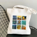 White canvas tote bag with multi-square Van Gogh art prints and canvas shoulder straps - Masterpiece Grid A (STD525-O)