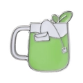 Enamel coffee and tea cup lapel pin with green tea design and silver metal edges - Green Tea Cup With Leaf (xz7908)