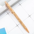 Eco-friendly cork barrel retractable ballpoint pen with elegant rose gold metal accents - Brown Wood Grain (Rose Gold Trim)
