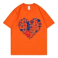 T-shirt oversize orange vif en coton avec motif cœur USA pour hommes et femmes - Orange