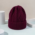 Classic wine red cable knit beanie with folded brim for outdoor winter warmth and style - M (56-58cm) / Burgundy