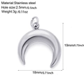 Detailed specs of stainless steel moon pendant with 19mm height and 2.5mm hole size - Silver Tone Crescent (S15)