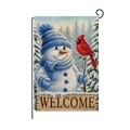 Double-sided Christmas snowman garden flag with cardinal and welcome text on burlap - Snowman and Cardinal