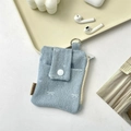 Portacarte in denim blu con bottone a pressione bianco e anello in metallo in set di stile - Blu Chiaro Fiocco