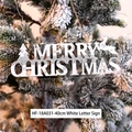 White Merry Christmas wooden sign with silver glitter, reindeer and tree motifs - 40cm White Letter Plaque