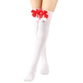 Primer plano de calcetines altos blancos con lazos de satén rojos y pompones blancos - 19 Bolas De Pelo Rojo Blanco Puro / Talla única