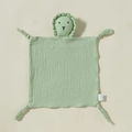 Green cotton gauze baby comforter with cute lion head and knotted corners for newborns - Mint Green (Lion)