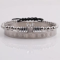 Bracelet jonc en acier titane pour hommes avec chiffres romains et perles de couronne - Ensemble 2 pièces (Bracelet Couronne + Jonc Chiffres Romains) / Acier