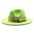 Neon green wool fedora hat with champagne gold ribbon and elegant bow accent - Fluorescent Green