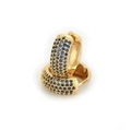 Golden huggie earrings with multiple rows of deep blue zircon stones in pave setting - Gold / White Zirconia