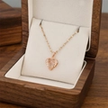 Rose gold heart pendant necklace with shimmering crystals in a luxury wooden box - Gold + Lip Chain - Heart Shape Faux Diamond