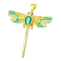 Golden dragonfly pendant with green stones and enamel detail for DIY jewelry - Yellow Green Enamel Body Dragonfly Style (34)