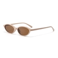 Retro oval sunglasses with cream frames and brown lenses shown in a side view - Solid Beige White Frame Tea Lens