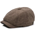 Classic brown herringbone newsboy cap for men and women featuring vintage british style - 56-59cm / Octagonal Coffee with Label