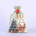 Champagne gold 3D Christmas drawstring gift bag with Santa Claus and white ribbon - 58*43 Beige Santa 3D
