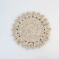 Handcrafted round corn husk table mat with scalloped edges in natural cream finish - Sunflower 30cm