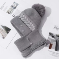 Winter knitted hat and scarf set in grey featuring a large pompom and button details - Hat And Neck Warmer / Pro MAX - Grey