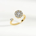 Rotating golden S925 sterling silver ring with sparkling crystal flower cluster - Adjustable Open / Gold Rhinestone Open (NJ1048)