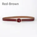 Minimalist genuine leather belt in brown red with a golden oval metal buckle for women - Reddish Brown