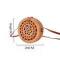 Borsa rotonda in rattan intrecciato a mano da 20 cm con motivi arancioni e pelle - Borsa con fibbia in pelle a 7 anelli 20*8cm