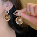 Boucles d'oreilles fleur en or avec pendentif en zircon rose et anneau en cristal brillant - 43# Tige en Argent - Boucles d'Oreilles Fleur Dorée Pierre Précieuse Rose