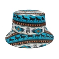 Reversible bucket hat with turquoise pegasus and dreamcatcher pattern for outdoor sun protection - M (56-58cm) / Blue Pegasus