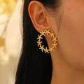 Gold 18K plated stainless steel hoop earrings featuring sea star links for women - Starfish Circle Hoop Earrings (8247)
