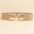 Beige elastic waist belt featuring a stylish interlocking golden DC circle buckle - Khaki (19761)