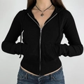 Gilet à capuche noir en maille coupe ajustée pour femme avec fermeture éclair - XS / Noir