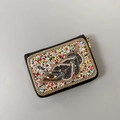 Bohemian handmade beaded card wallet with colorful leaf pattern and gold chain trim - No.34 (Exquisite Leaves)