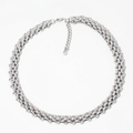 Collar de cadena de eslabones trenzados plateados con cierre de langosta y cadena ajustable - Plateado