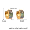 Boucles d'oreilles créoles en acier doré 18K avec trois rangées de zircons bleus dégradés - Style Zircon Bleu Foncé / Petit