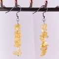 Handmade stainless steel drop earrings featuring natural irregular yellow citrine stones - Yellow (Citrine)