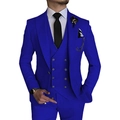 Classic royal blue three-piece men's slim fit suit with double-breasted vest and blazer - Sapphire Blue