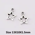 Vintage silver hollow star alloy charm with 13x10x1.5mm size for DIY jewelry making - XK1718#