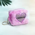 Porte-monnaie en peluche arc-en-ciel avec cœur brodé et porte-clés doré élégant - Octogone Tie-dye Violet